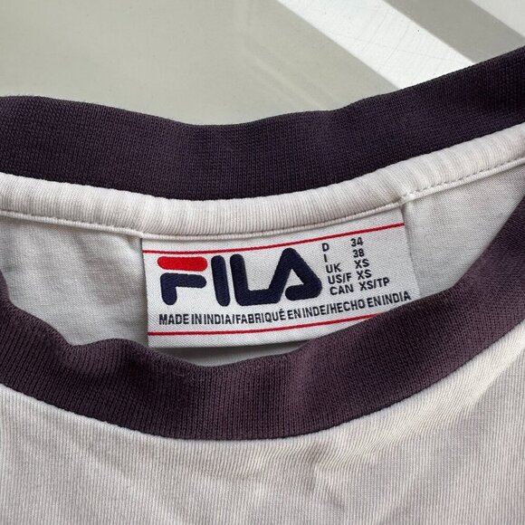 FILA White Ringer Tee | Size XS | Black Trim Logo Shirt - Picture 4 of 7